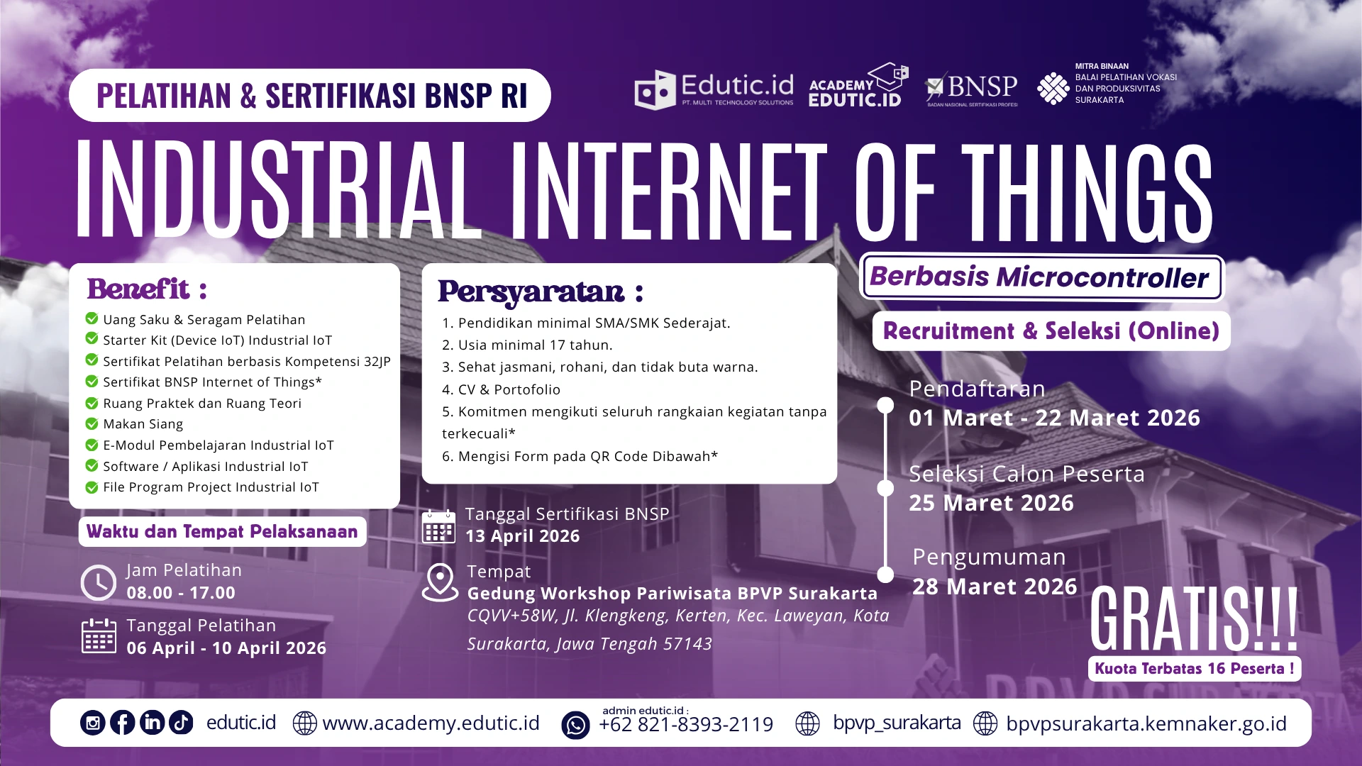 Pelatihan & Sertifikasi Industrial IoT berbasis Microcontroller - BPVP x EDUTIC.ID