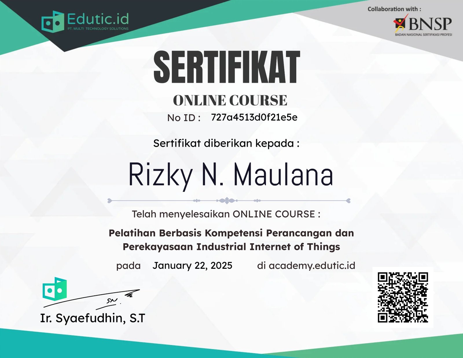 Pelatihan Berbasis Kompetensi Perancangan dan Perekayasaan Industrial Internet of Things